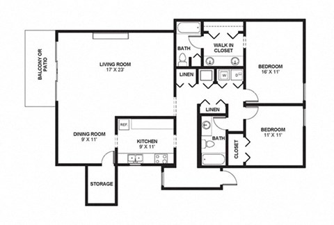 Floor plan for 2 beds, 2 baths, 1510 sqft